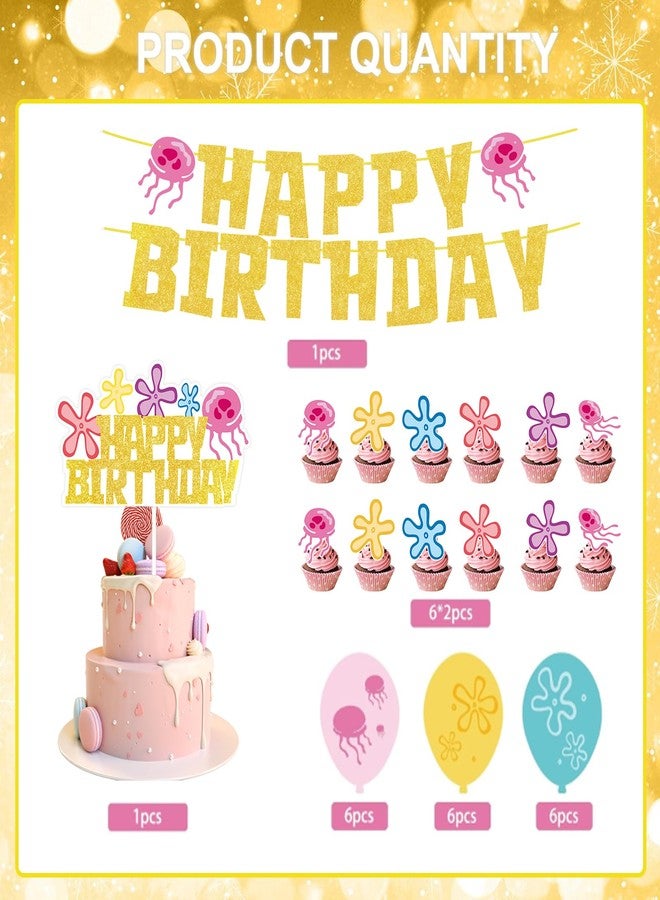 Vozekrod 32pcs Ocean Themed Birthday Party Decorations - Cute Sea Creature Banner, Balloons,Cake Cupcake Toppers - Under the Sea Party Supplies for Kids Birthday, Baby Shower - Image 5